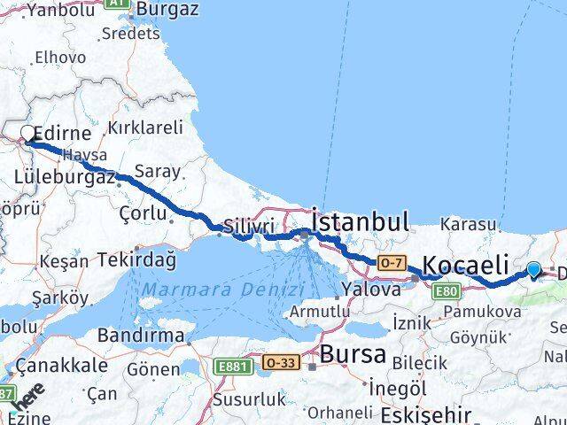 Düzce Gölyaka Edirne Arası Kaç Km - Yol Haritası