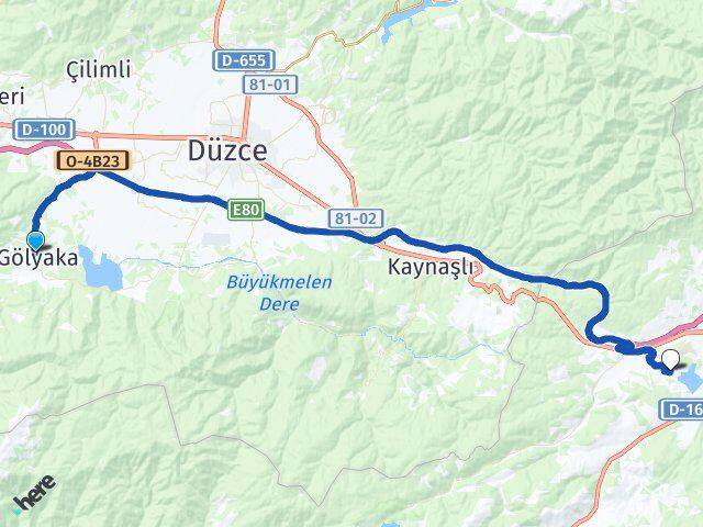Düzce Gölyaka Gölköy Bolu Arası Kaç Km - Yol Haritası