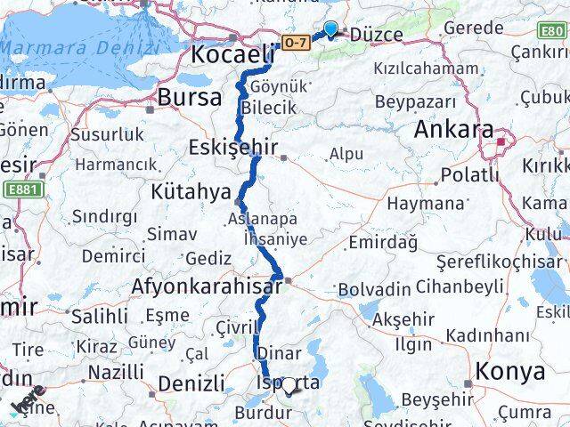 Düzce Gölyaka Isparta Arası Kaç Km - Yol Haritası