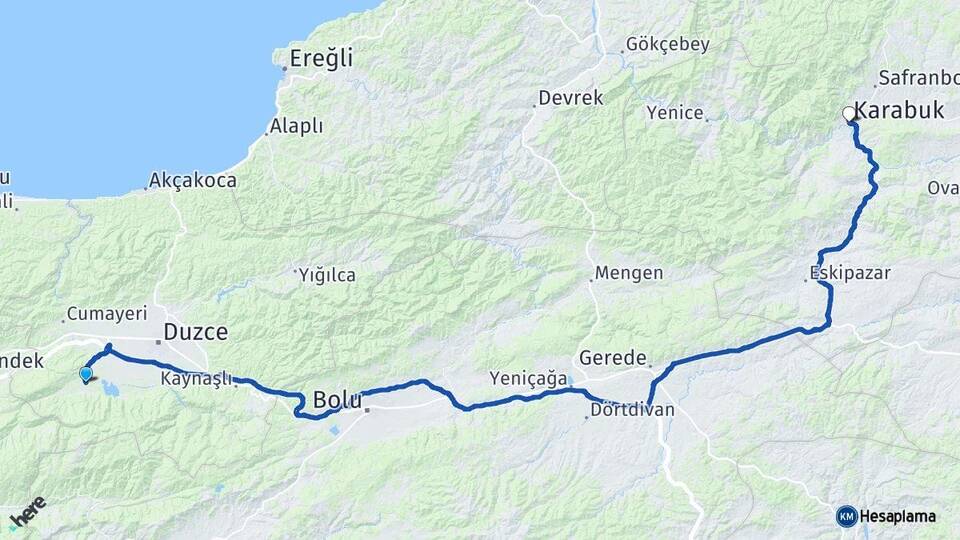 Düzce Gölyaka Karabük Arası Kaç Km - Yol Haritası
