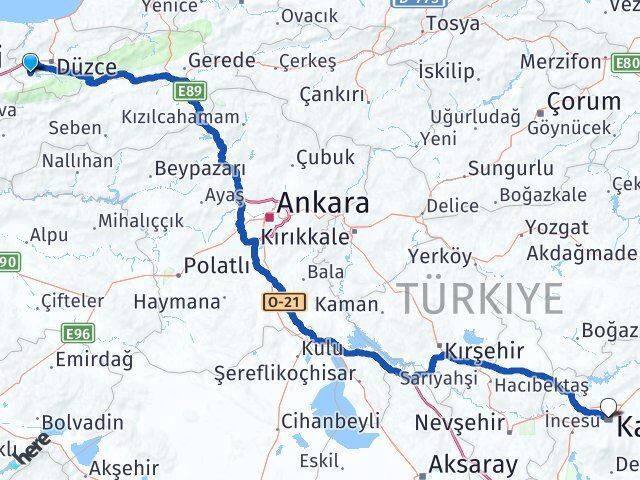 Düzce Gölyaka Kayseri Arası Kaç Km - Yol Haritası