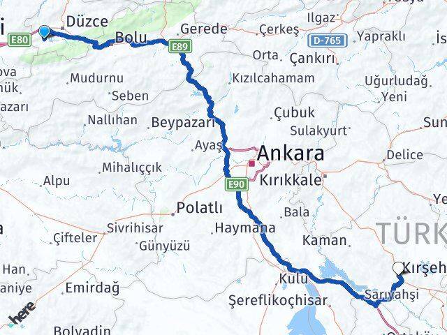 Düzce Gölyaka Kırşehir Arası Kaç Km - Yol Haritası