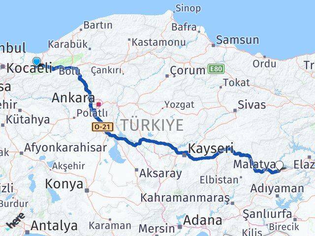 Düzce Gölyaka Malatya Arası Kaç Km - Yol Haritası
