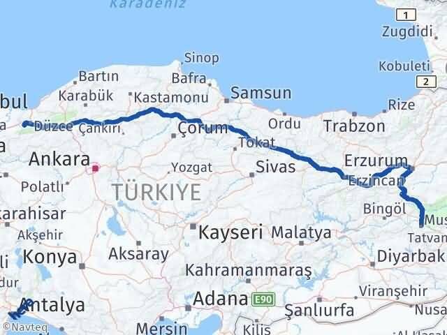 Düzce Gölyaka Muş Arası Kaç Km - Yol Haritası