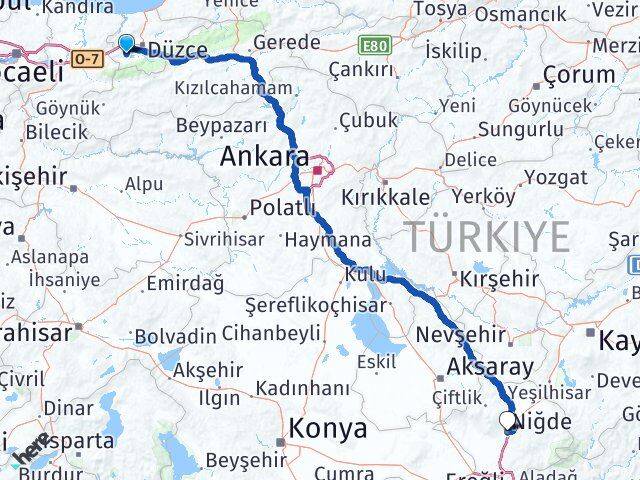 Düzce Gölyaka Niğde Arası Kaç Km - Yol Haritası