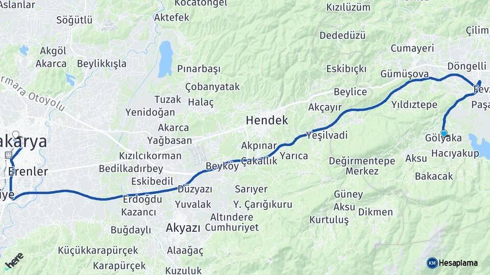 Düzce Gölyaka Sakarya Arası Kaç Km - Yol Haritası