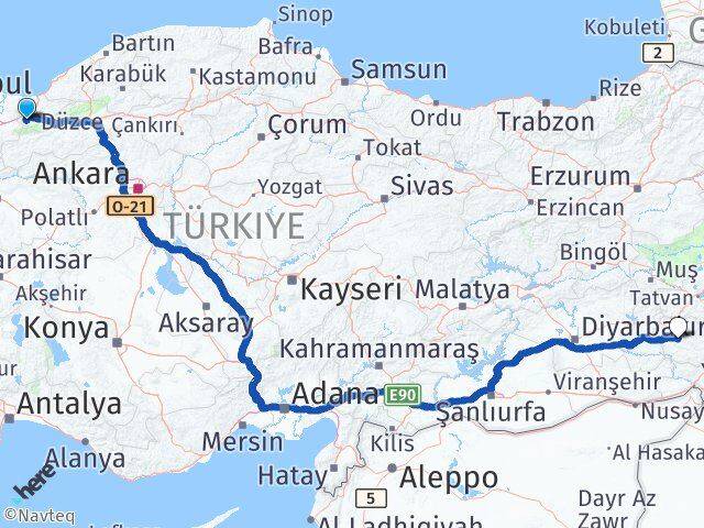 Düzce Gölyaka Siirt Arası Kaç Km - Yol Haritası