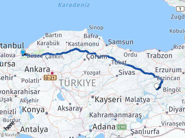 Düzce Gölyaka Tunceli Arası Kaç Km - Yol Haritası