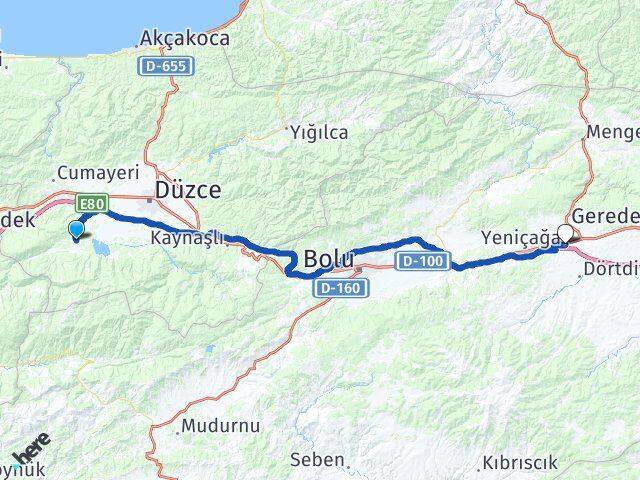 Düzce Gölyaka Yeniçağa Bolu Arası Kaç Km - Yol Haritası