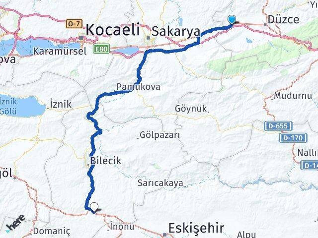 Düzce Gümüşova Bozüyük Bilecik Arası Kaç Km - Yol Haritası