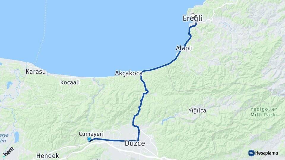 Düzce Gümüşova Ereğli Zonguldak Arası Kaç Km - Yol Haritası