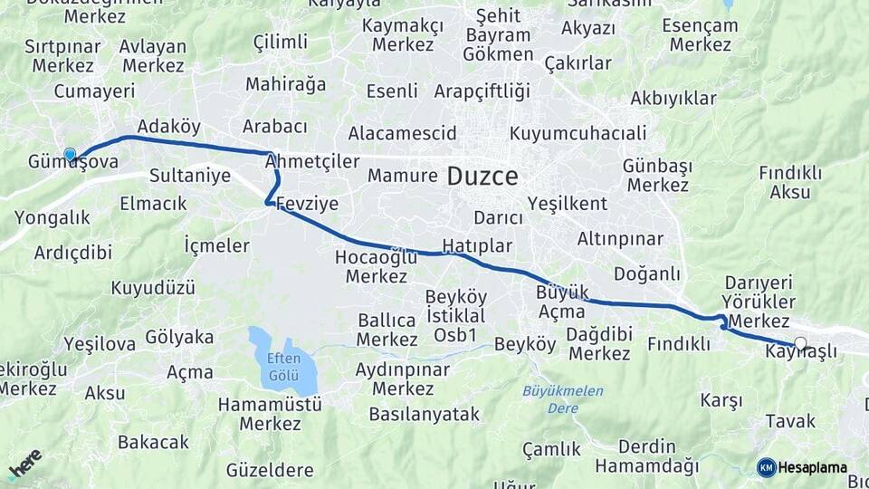 Düzce Gümüşova Kaynaşlı Arası Kaç Km - Yol Haritası
