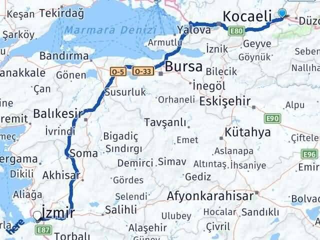 Düzce Gümüşova Konak İzmir Arası Kaç Km - Yol Haritası