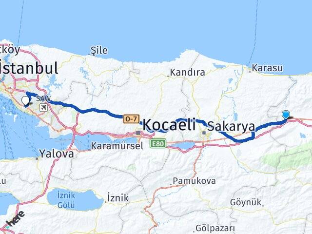 Düzce Gümüşova Soğanlık Yeni Kartal İstanbul Arası Kaç Km - Yol Haritası