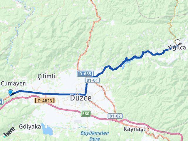 Düzce Gümüşova Yığılca Arası Kaç Km - Yol Haritası