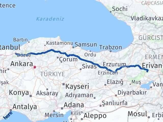 Düzce Hamur Ağrı Arası Kaç Km - Yol Haritası