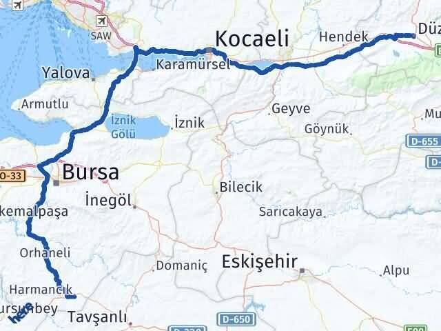 Düzce Harmancık Bursa Arası Kaç Km - Yol Haritası
