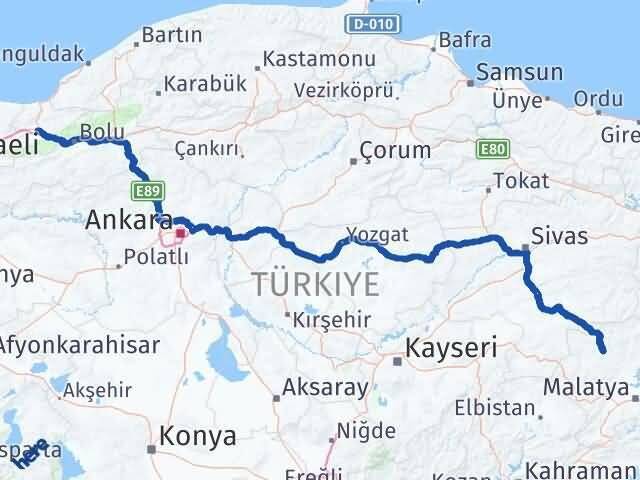 Düzce Hekimhan Malatya Arası Kaç Km - Yol Haritası