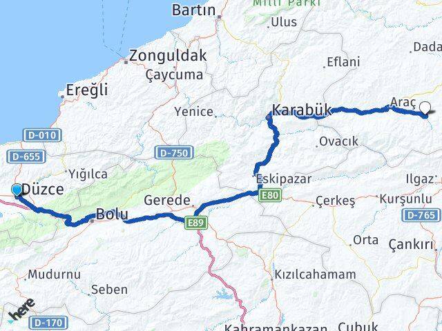 Düzce İhsangazi Kastamonu Arası Kaç Km - Yol Haritası