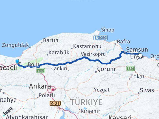 Düzce İkizce Ordu Arası Kaç Km - Yol Haritası
