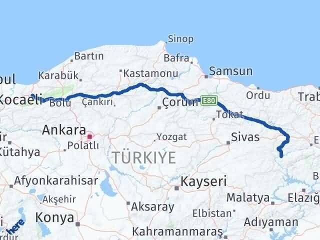 Düzce İliç Erzincan Arası Kaç Km - Yol Haritası