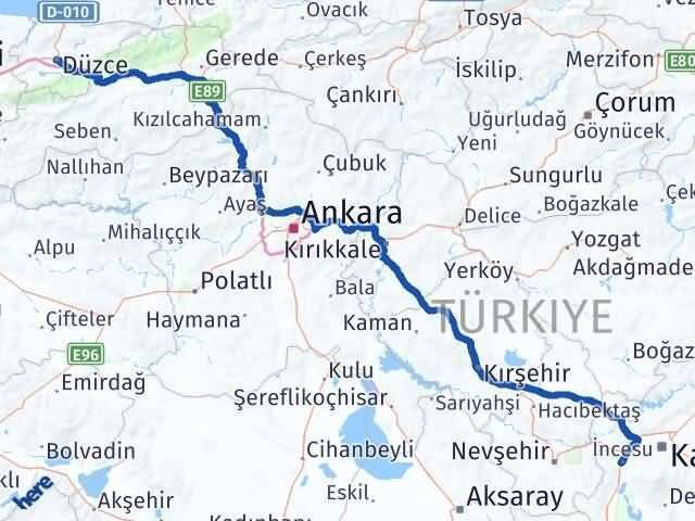 Düzce İncesu Kayseri Arası Kaç Km - Yol Haritası