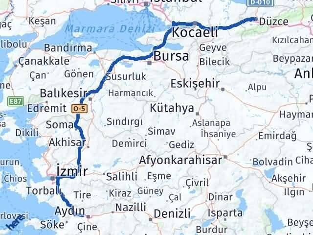 Düzce İncirliova Aydın Arası Kaç Km - Yol Haritası