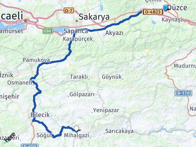 Düzce İnhisar Bilecik Arası Kaç Km - Yol Haritası