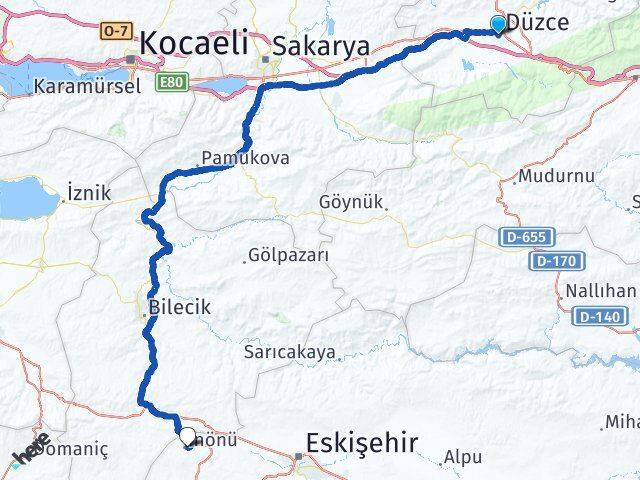Düzce İnönü Eskişehir Arası Kaç Km - Yol Haritası