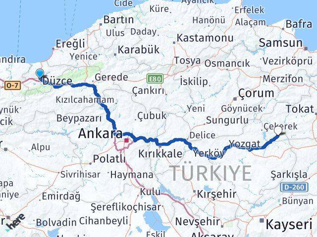 Düzce Kadışehri Yozgat Arası Kaç Km - Yol Haritası