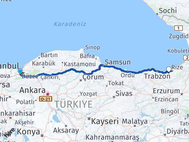 Düzce Kalkandere Rize Arası Kaç Km - Yol Haritası