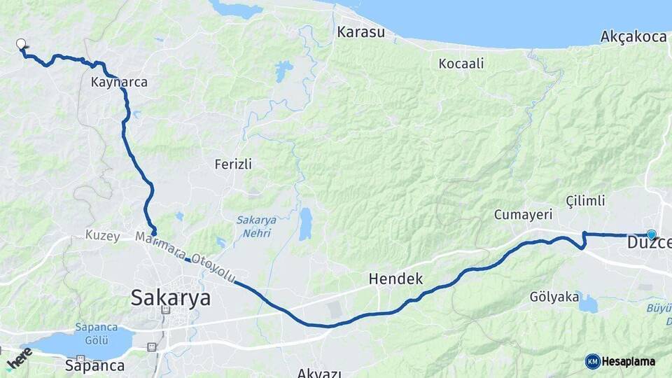 Düzce Kandıra Kocaeli Arası Kaç Km - Yol Haritası