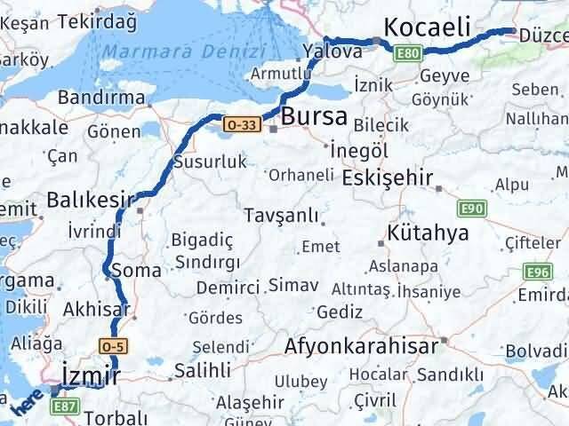 Düzce Karabağlar İzmir Arası Kaç Km - Yol Haritası