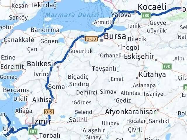 Düzce Karaburun İzmir Arası Kaç Km - Yol Haritası