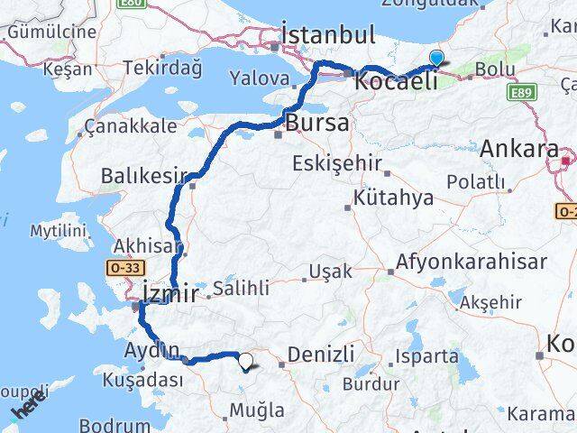 Düzce Karacasu Aydın Arası Kaç Km - Yol Haritası