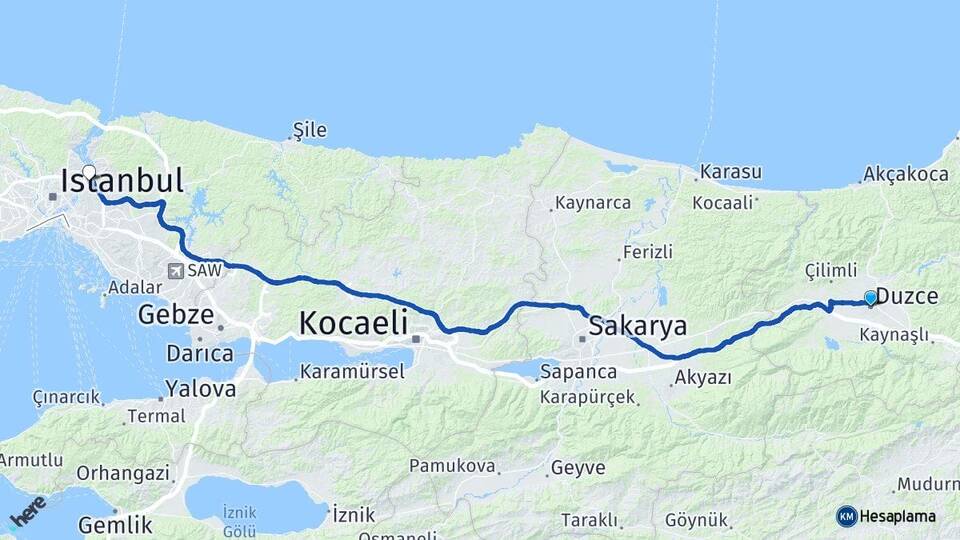 Düzce Kavacık Beykoz İstanbul Arası Kaç Km - Yol Haritası