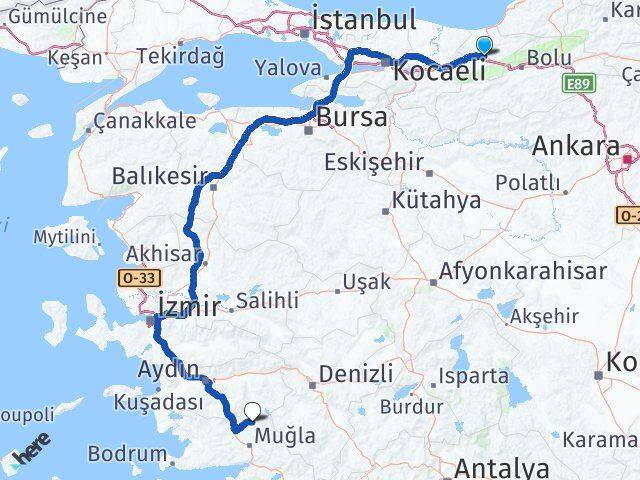 Düzce Kavaklıdere Muğla Arası Kaç Km - Yol Haritası