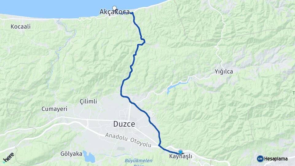 Düzce Kaynaşlı Akçakoca Arası Kaç Km - Yol Haritası