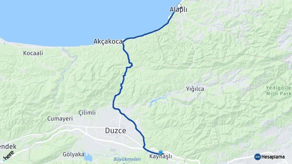 Düzce Kaynaşlı Alaplı Zonguldak Arası Kaç Km - Yol Haritası