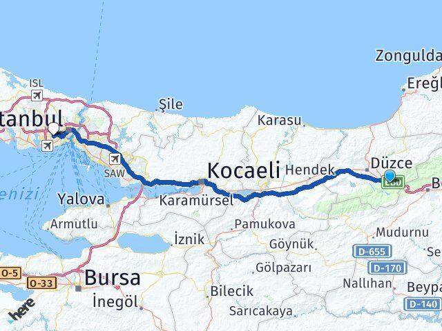 Düzce Kaynaşlı Bağcılar İstanbul Arası Kaç Km - Yol Haritası