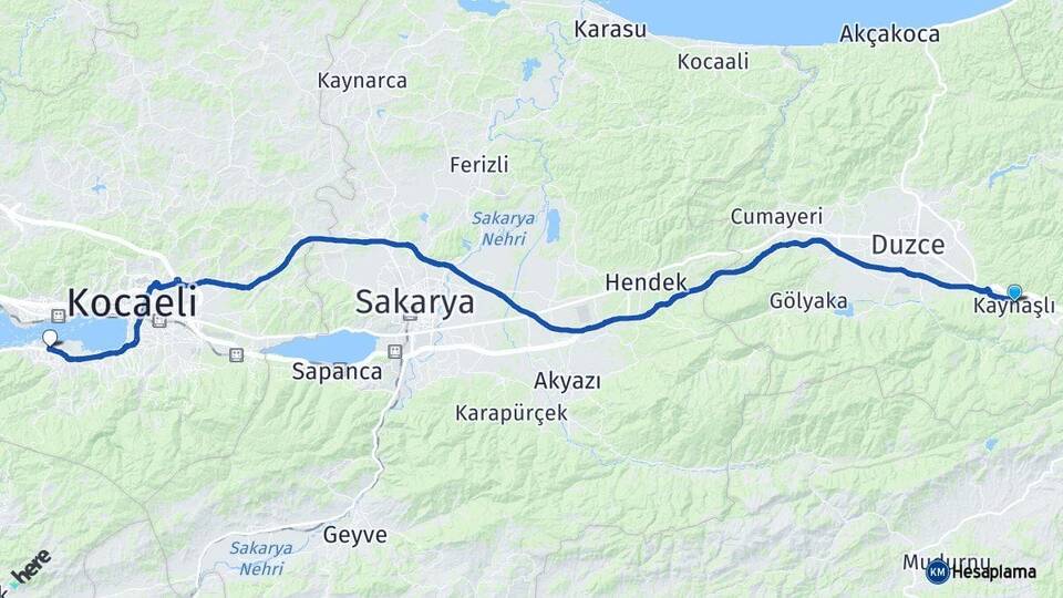 Düzce Kaynaşlı Gölcük Kocaeli Arası Kaç Km - Yol Haritası