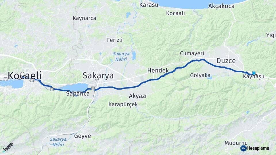 Düzce Kaynaşlı İzmit Kocaeli Arası Kaç Km - Yol Haritası