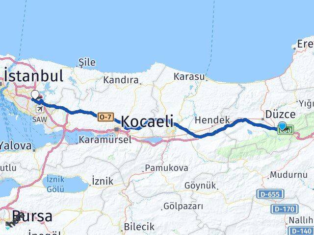 Düzce Kaynaşlı Sultanbeyli İstanbul Arası Kaç Km - Yol Haritası