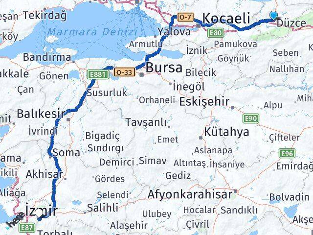 Düzce Kemalpaşa İzmir Arası Kaç Km - Yol Haritası