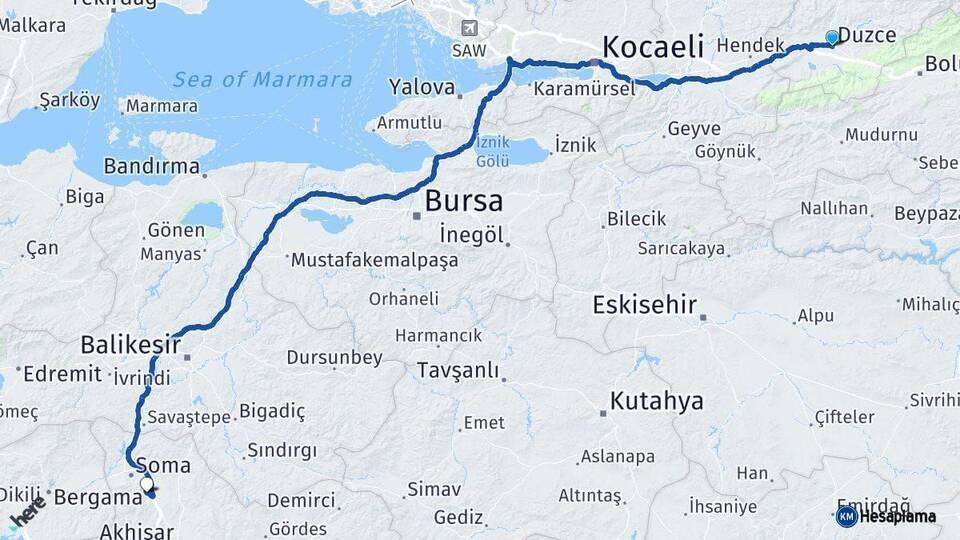 Düzce Kırkağaç Manisa Arası Kaç Km - Yol Haritası