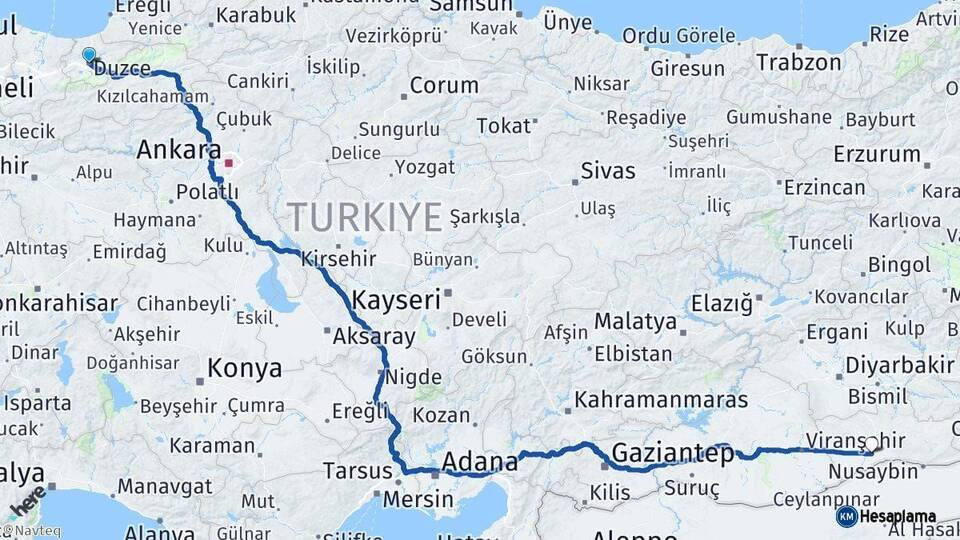 Düzce Kızıltepe Mardin Arası Kaç Km - Yol Haritası