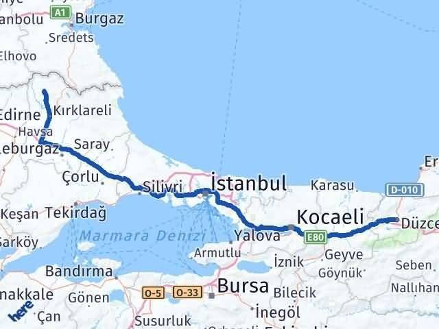 Düzce Kofçaz Kırklareli Arası Kaç Km - Yol Haritası