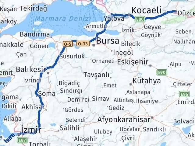 Düzce Konak İzmir Arası Kaç Km - Yol Haritası