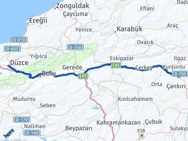 Düzce Korgun Çankırı Arası Kaç Km - Yol Haritası