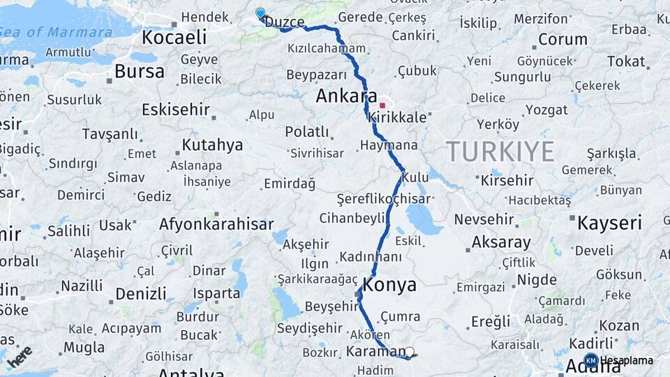 Düzce Körpeşler Arası Kaç Km - Yol Haritası